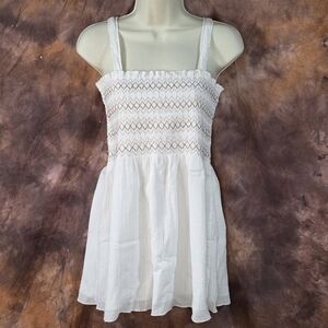 GAP Tunic Tank Smocked Straps Peplum White Tan Brown S